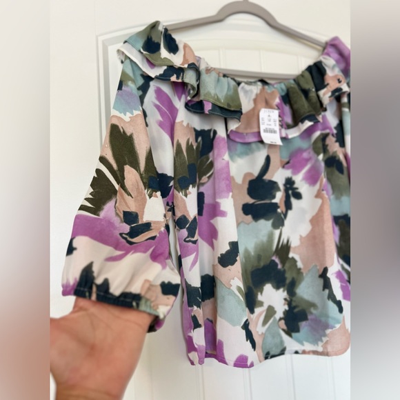 NWT J.Crew Floral Printed Off The Shoulder Ruffle Blouse Sz XS - Picture 11 of 11